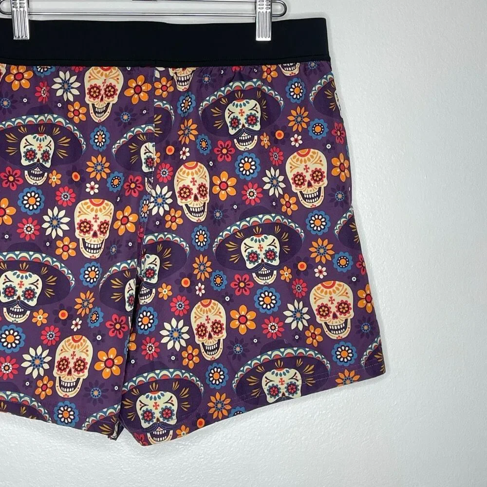 Tachuntfish THF Athletic Shorts Purple Sugar Skull Trail Running Men’s Large